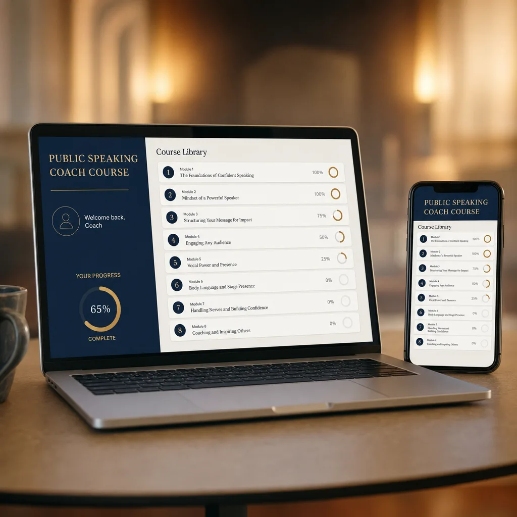 The complete course: 8 modules and 42 lessons in the Oratio platform