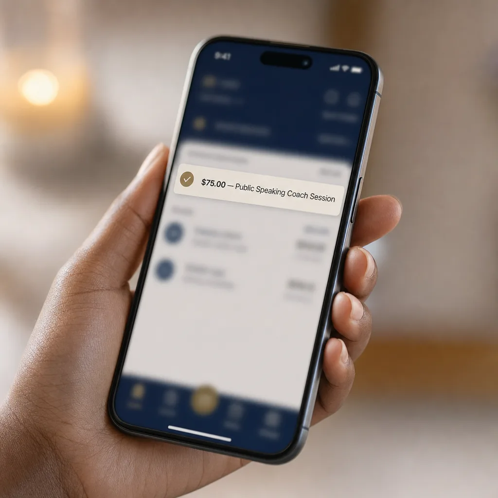 Your first paid session: payment received on the reader's phone